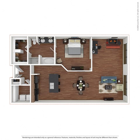 1x1 A10 a stylized floor plan with a bedroom and living room